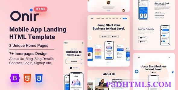 Onir – 移动应用程序登陆HTML模板-尚睿切图网
