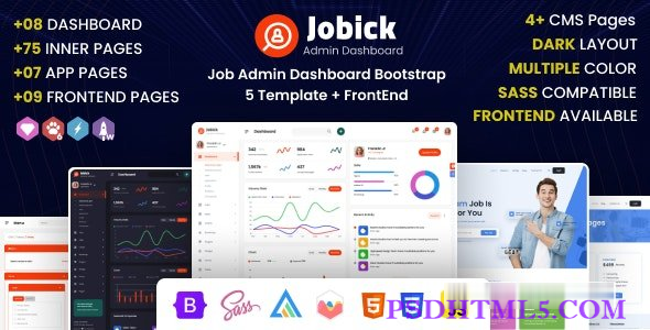 Jobick v3.0 – Job Admin Dashboard Bootstrap 5 Template + FrontEnd-尚睿切图网