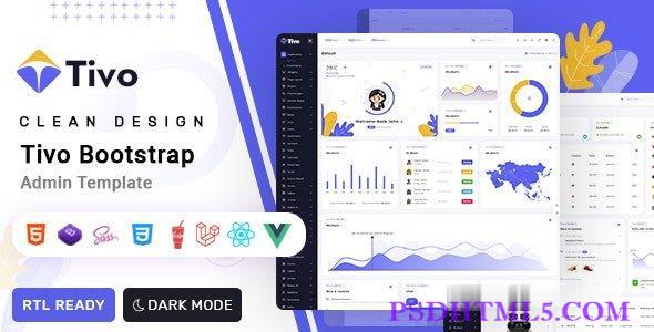 Tivo v1.0 – React、Vue Js、Laravel &; HTML管理仪表盘模板-尚睿切图网