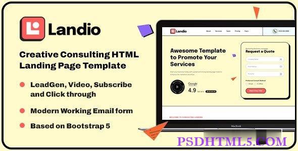 Landio – 创意创业咨询HTML着陆页模板-尚睿切图网