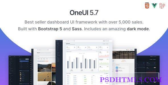 OneUI v5.7 – Bootstrap 5 管理仪表盘模板，Vue 版& Laravel 10 入门套件-尚睿切图网