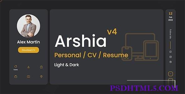 Arshia v4.0 - 个人、投资组合、vCard和简历模板-尚睿切图网