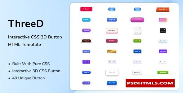 ThreeD - 交互式CSS三维按钮HTML模板  