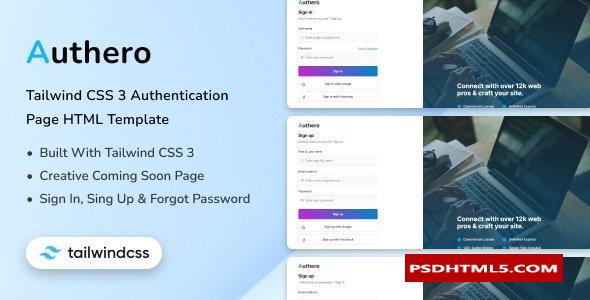 Authero - 尾风CSS 3认证页面HTML模板  
