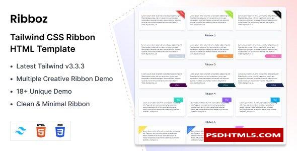 Ribboz - Ribbons Pages Tailwind CSS 3 HTML模板  