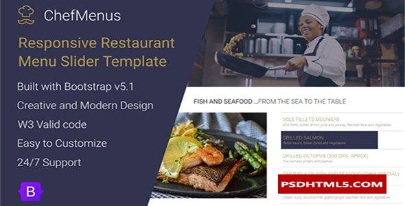 ChefMenus - 响应式餐厅菜单Bootstrap滑块  