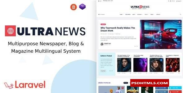 UltraNews v3.4.0-Laravel报纸、博客和杂志多语言系统-null；高级脚本、插件和；手机 -尚睿切图网