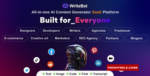 WriteBot v4.4.0-人工智能内容生成器SaaS平台；高级脚本、插件和；手机 -尚睿切图网