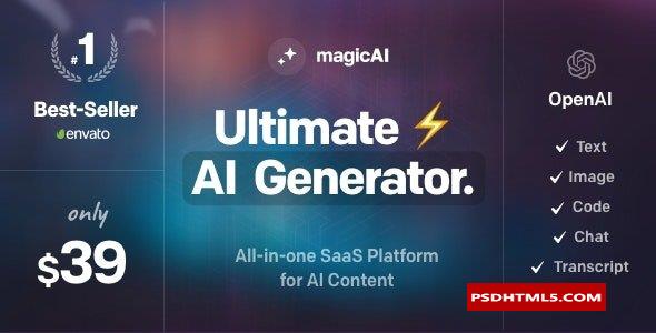 MagicAI v5.4.1-OpenAI内容、文本、图像、聊天、代码生成器作为SaaS-为空；高级脚本、插件和；手机 -尚睿切图网