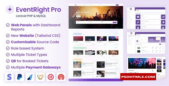 EventRight Pro v2.0.0-门票销售和活动预订；网站管理系统；Web面板（SaaS）-为空；高级脚本、插件和；手机 -尚睿切图网