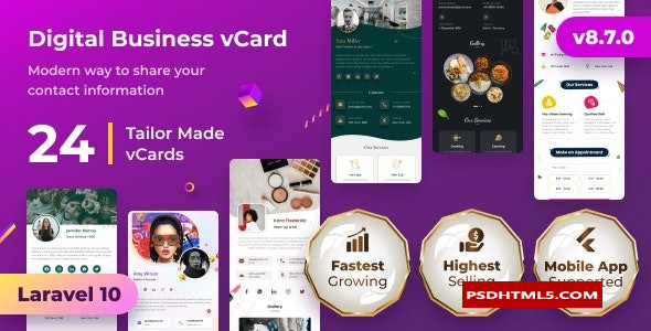 VCard SaaS v8.7.0-数字名片生成器SaaS-Laravel VCard SaaS-NFC卡-带移动应用程序；高级脚本、插件和；手机 -尚睿切图网