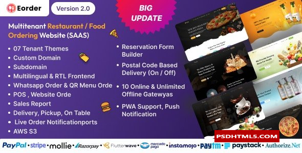 Eorder v2.0-多租户餐厅/食品订购网站（SAAS）&raquo；高级脚本、插件和；手机 -尚睿切图网