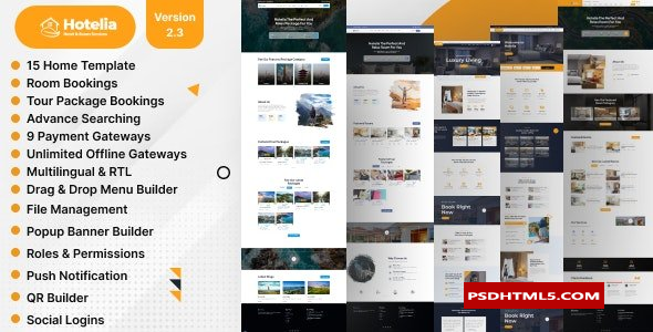 Hotelia v2.3-酒店预订/度假村预订管理网站；高级脚本、插件和；手机 -尚睿切图网