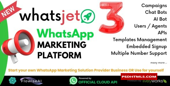 WhatsJet SaaS v3.0-一个具有批量发送、活动和营销功能的WhatsApp营销平台；聊天机器人-为空&raquo；高级脚本、插件和；手机 -尚睿切图网