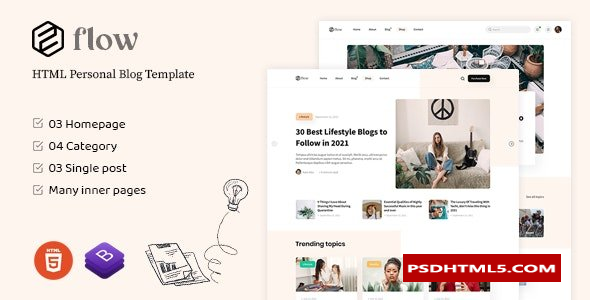 Flow v1.2-HTML个人博客模板 -尚睿切图网