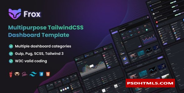 Frox v5.0-多用途顺风CSS仪表板模板 -尚睿切图网