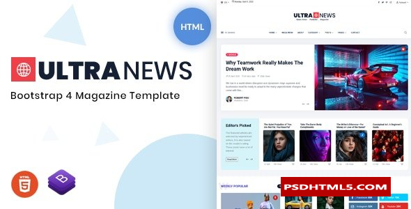 Ultranews v2.1-杂志Bootstrap 4模板 -尚睿切图网