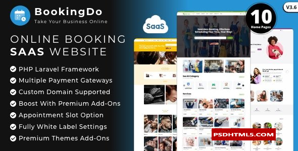 BookingDo SaaS v3.6-多业务预约；服务预订网站生成器-空；高级脚本、插件和；手机 -尚睿切图网