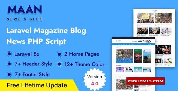 Maan News v4.0-Laravel杂志博客；新闻PHP脚本；高级脚本、插件和；手机 -尚睿切图网