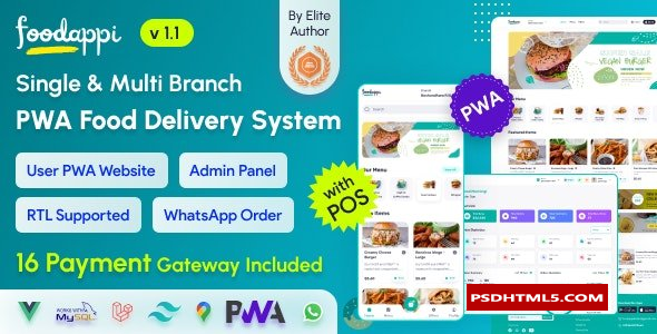 FoodAppi v1.1-PWA食品配送系统和WhatsApp菜单订购，带管理面板|餐厅POS；高级脚本、插件和；手机 -尚睿切图网