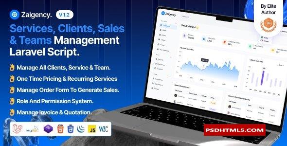Zaigence v1.2-服务、客户、销售和；团队管理Laravel脚本-null；高级脚本、插件和；手机 -尚睿切图网