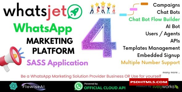 WhatsJet SaaS v4.1.1-一个具有批量发送、活动、聊天机器人和应用程序的WhatsApp营销平台；CRM-无效；高级脚本、插件和；手机 -尚睿切图网