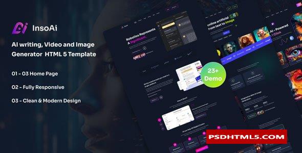 InsoAi-人工智能写作、视频和图像生成器HTML5模板 -尚睿切图网
