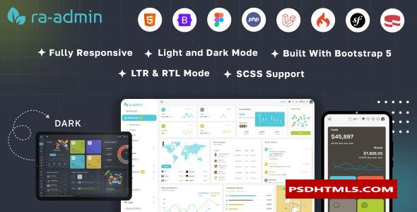 Ra admin v1.0-Boostrap、PHP、Laravel、codeigniter、symfony、蛋糕PHP和；Figma管理仪表板模板 -尚睿切图网