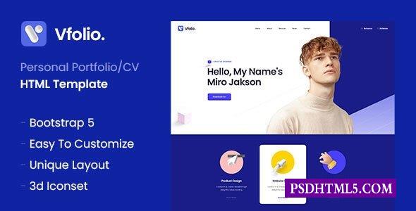 Vfolio-个人作品集/CV HTML模板-尚睿切图网
