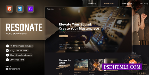 Resonate-音乐工作室制作HTML模板-尚睿切图网