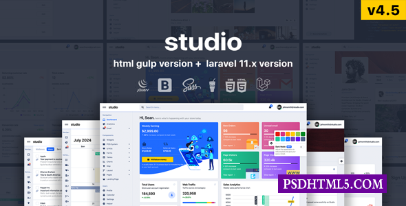 Studio v4.5-HTML和；Laravel 11.x Bootstrap 5管理模板-尚睿切图网