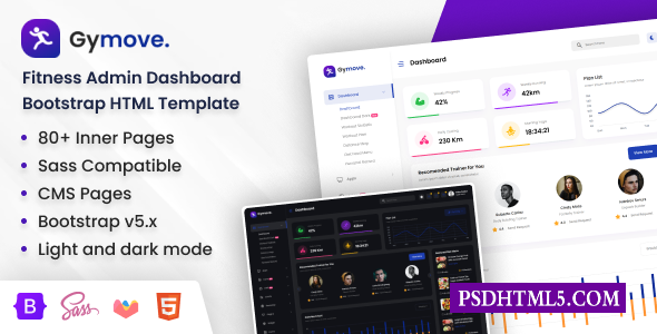 Gymove v2.1-健身管理仪表板引导HTML模板-尚睿切图网