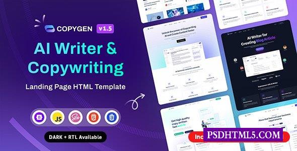 CopyGen v1.5.0-人工智能作家；文案登录页HTML模板-尚睿切图网