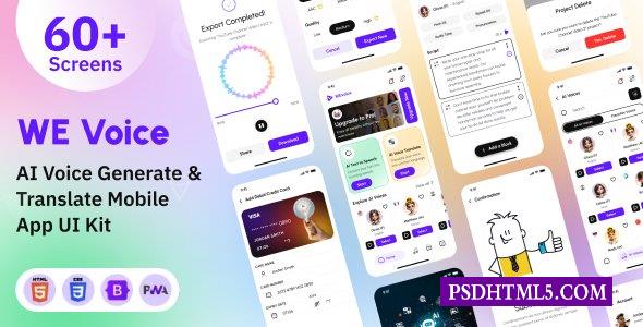We Voice-基于人工智能的文本到语音生成和翻译移动应用程序PWA HTML模板-尚睿切图网
