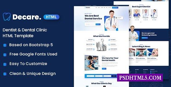 Decare-牙医和；牙科诊所HTML模板-尚睿切图网