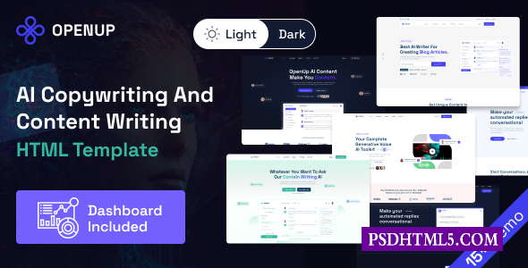 Openup-人工智能作家和人工智能应用程序HTML模板+仪表板-尚睿切图网