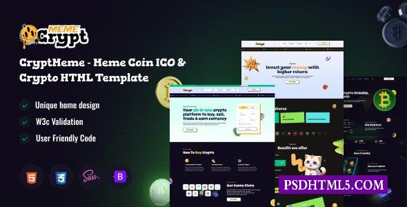 CryptMeme-加密货币；在线Meme币ICO HTML模板-尚睿切图网