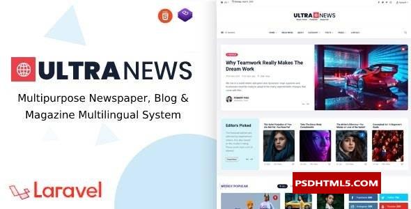 UltraNews v3.5.0-Laravel报纸、博客和杂志多语言系统-null；高级脚本、插件和；手机 -尚睿切图网