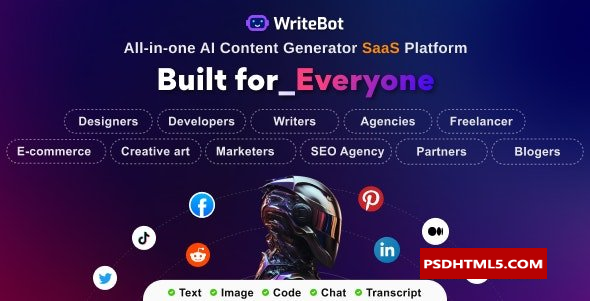 WriteBot v4.8.0-人工智能内容生成器SaaS平台；高级脚本、插件和；手机 -尚睿切图网