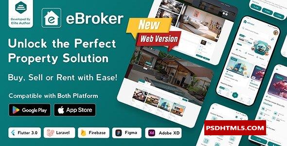 eBroker v1.1.4-带有Laravel管理面板的房地产买卖Flutter应用程序-null；高级脚本、插件和；手机 -尚睿切图网