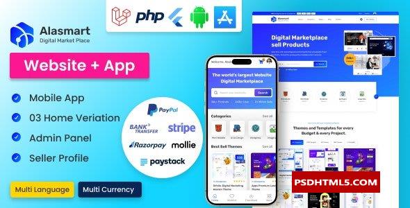 Alasmart v2.0.2-数字产品下载市场Laravel脚本；高级脚本、插件和；手机 -尚睿切图网