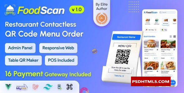 FoodScan v1.6-Qr Code餐厅菜单制作和非接触式餐桌订购系统，带餐厅POS；高级脚本、插件和；手机 -尚睿切图网