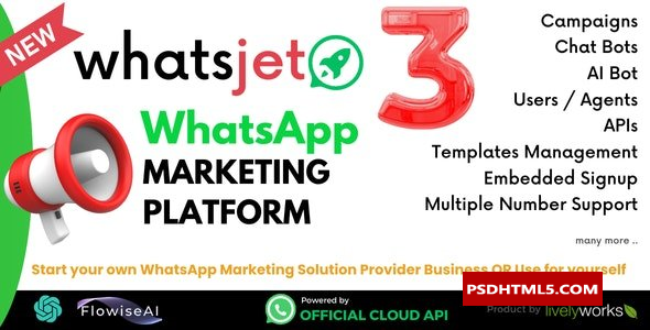 WhatsJet SaaS v3.0-一个具有批量发送、活动和营销功能的WhatsApp营销平台；聊天机器人-为空&raquo；高级脚本、插件和；手机 -尚睿切图网