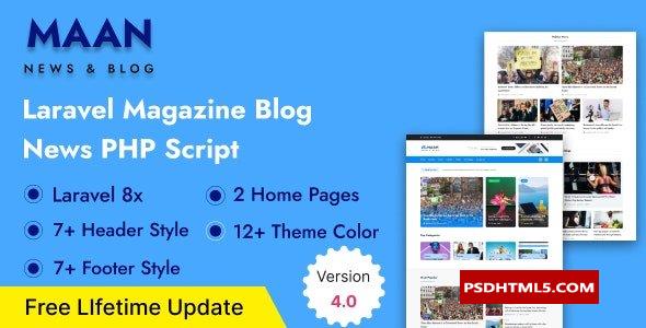 Maan News v4.0-Laravel杂志博客；新闻PHP脚本；高级脚本、插件和；手机 -尚睿切图网