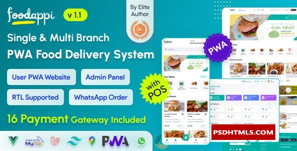 FoodAppi v1.1-PWA食品配送系统和WhatsApp菜单订购，带管理面板|餐厅POS；高级脚本、插件和；手机 -尚睿切图网