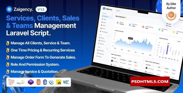 Zaigence v1.2-服务、客户、销售和；团队管理Laravel脚本-null；高级脚本、插件和；手机 -尚睿切图网