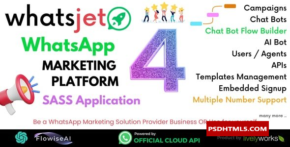 WhatsJet SaaS v4.5.0-一个具有批量发送、活动、聊天机器人和应用程序的WhatsApp营销平台；CRM-无效；高级脚本、插件和；手机 -尚睿切图网