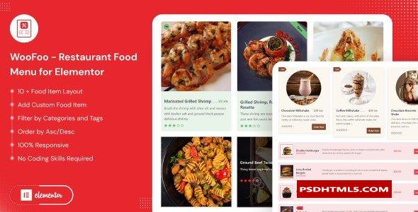 WooFoo v1.0.5-Elementor餐厅食品菜单；高级脚本、插件和；手机 -尚睿切图网