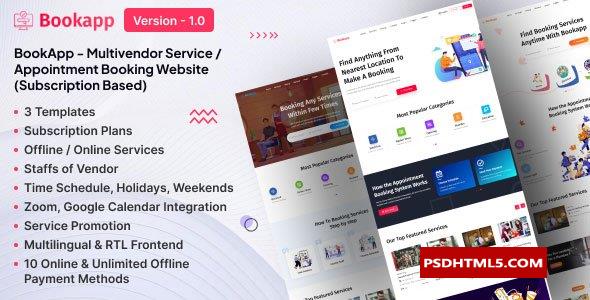 Bookapp v1.0-多供应商服务/预约Laravel网站（基于订阅）；高级脚本、插件和；手机 -尚睿切图网