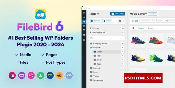 FileBird v6.5.3-WordPress媒体库文件夹；高级脚本、插件和；移动-尚睿切图网